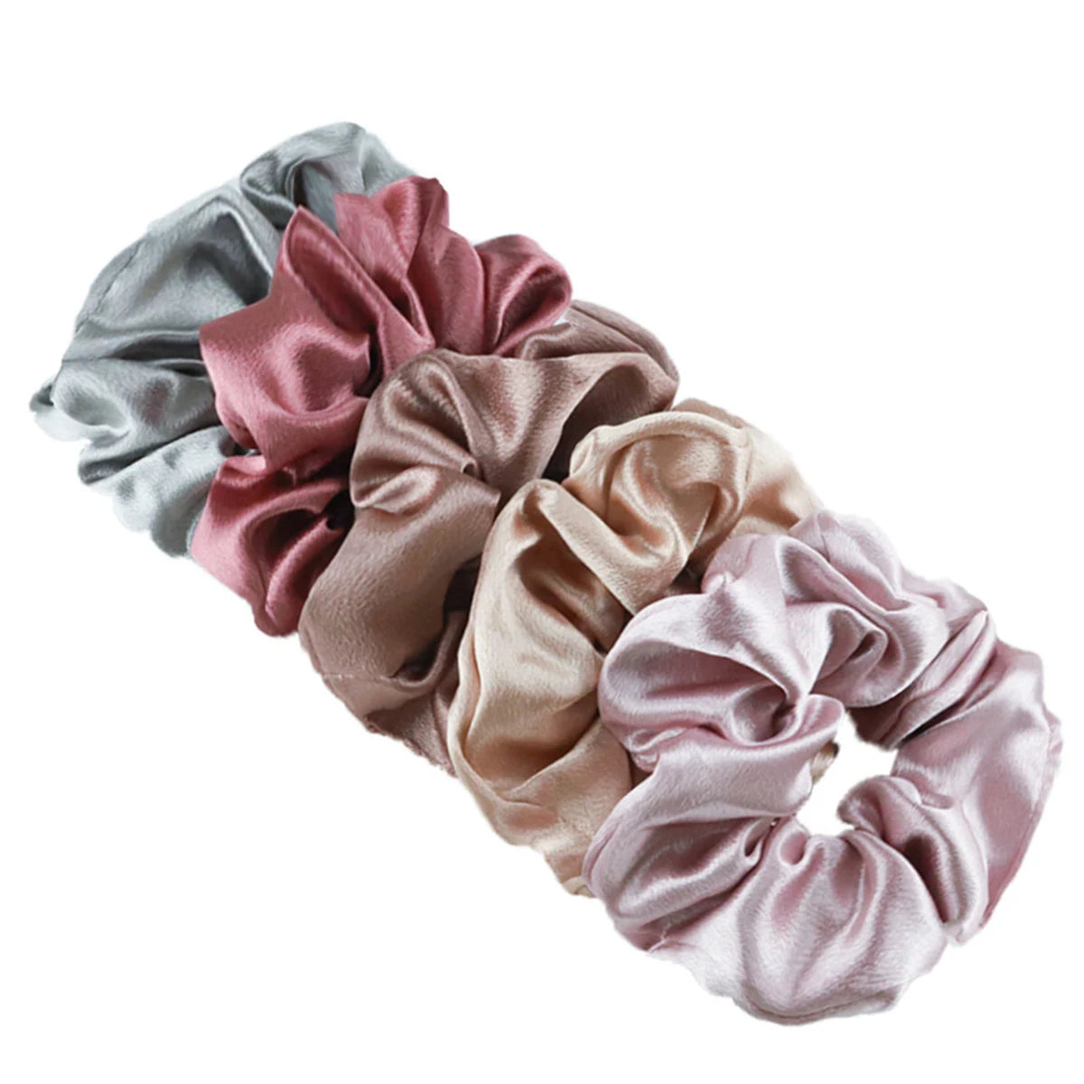 Silky Satin Hair Scrunchies - Pack of five